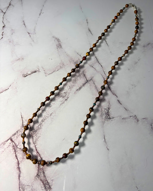 Naszyjnik Męski z Kamieni Naturalnych - Tygrysie Oko oraz Naturalny Labradoryt